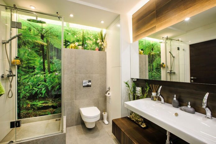 Design del bagno con cabina doccia in stile moderno ed ecologico