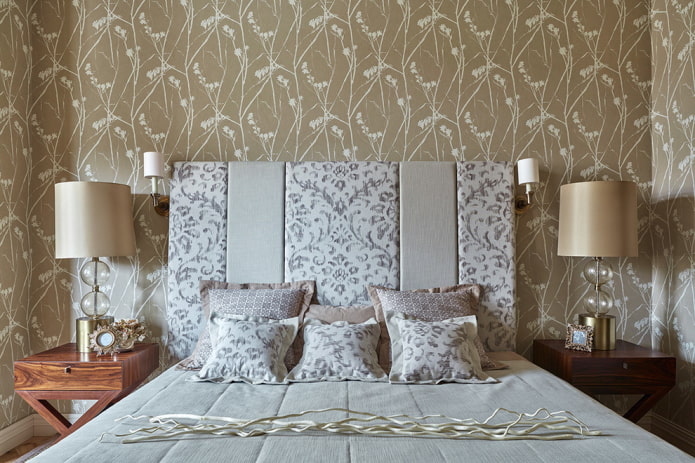 letto con testiera grigio tenue