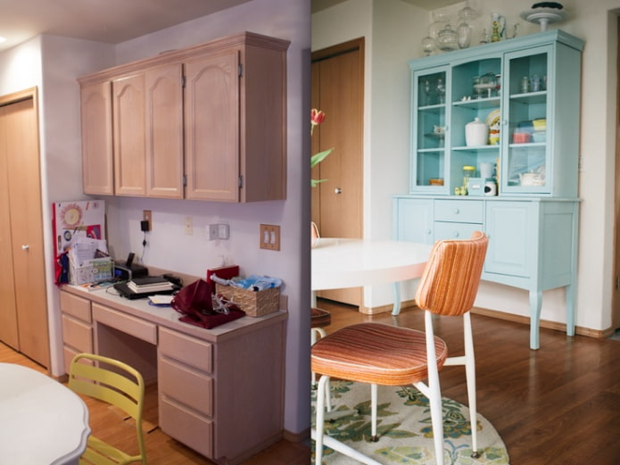 Una credenza colorata al posto di un set da cucina