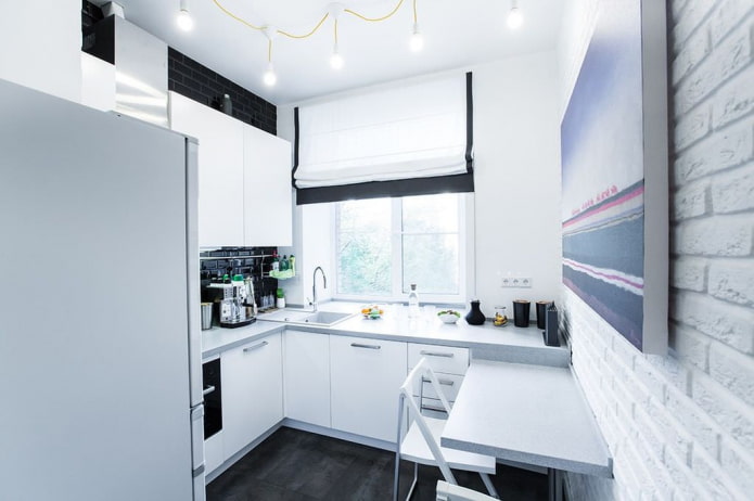 progettazione della cucina in un edificio Krusciov in stile loft