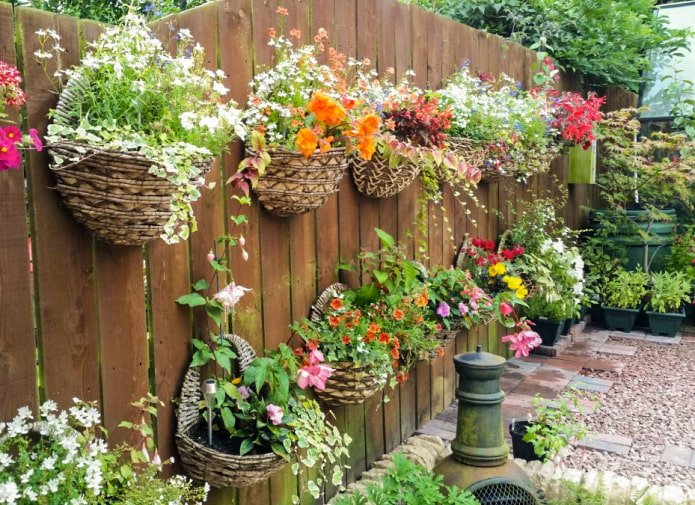 Vasi di fiori su una recinzione