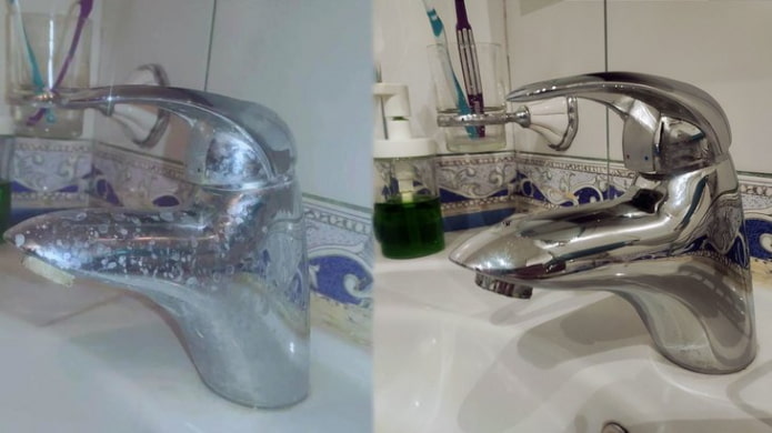 Rubinetto prima e dopo la pulizia con aceto