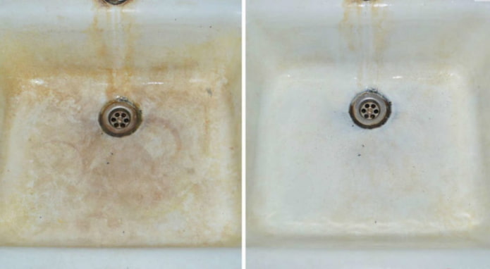 Lavello prima e dopo il trattamento con acido citrico