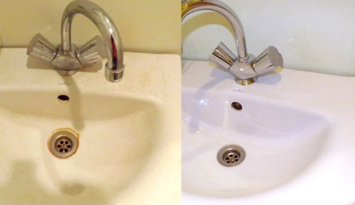Lavello prima e dopo il trattamento con Domestos