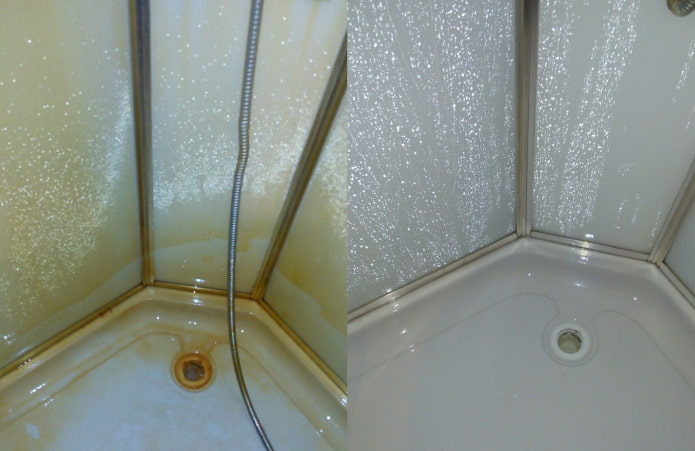 Cabina doccia prima e dopo il trattamento con Sanox Ultra