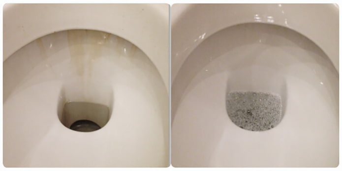 WC prima e dopo la pulizia con acido borico