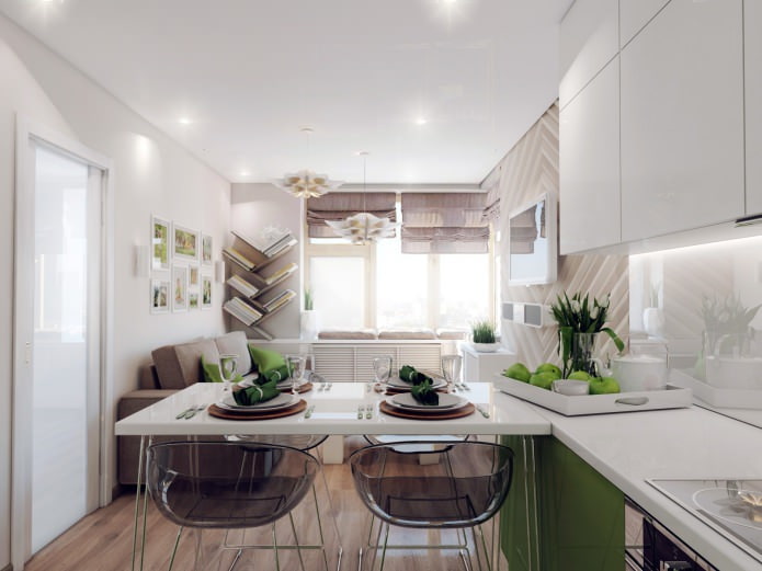 progetto di una cucina-soggiorno di 18,62 mq