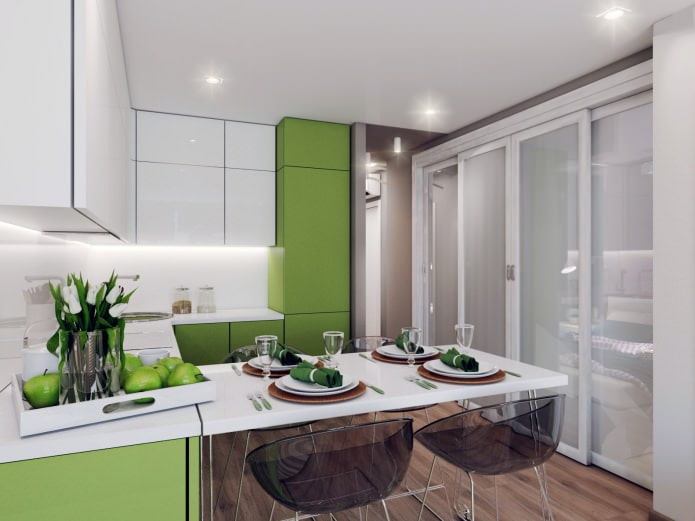 progetto di una cucina-soggiorno di 18,62 mq