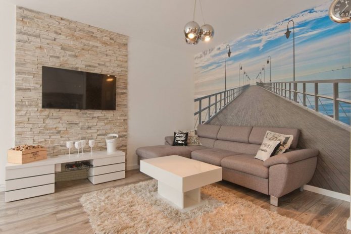 rifinitura in pietra decorativa con carta da parati fotografica