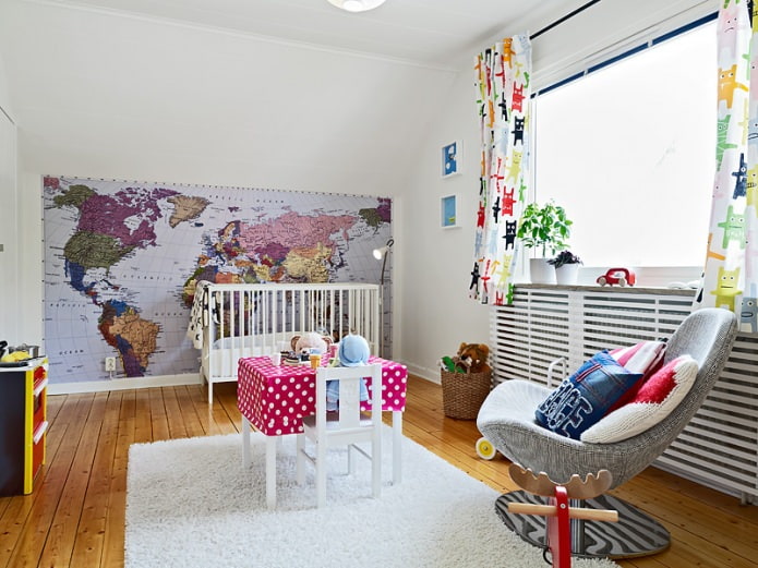 mappa del mondo all'interno della cameretta dei bambini