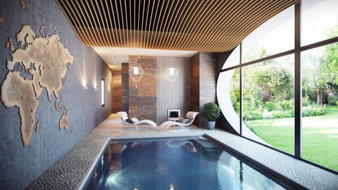 mappa del mondo all'interno della piscina