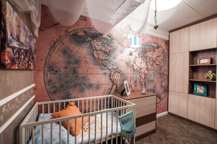 mappa del mondo all'interno della cameretta dei bambini