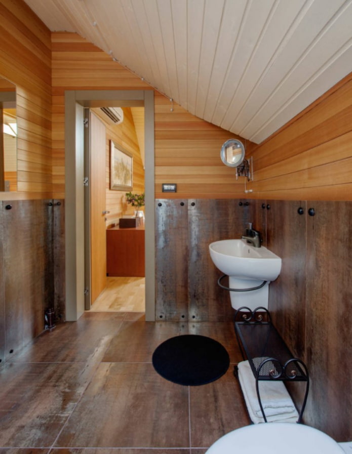 combinazione di gres porcellanato con legno