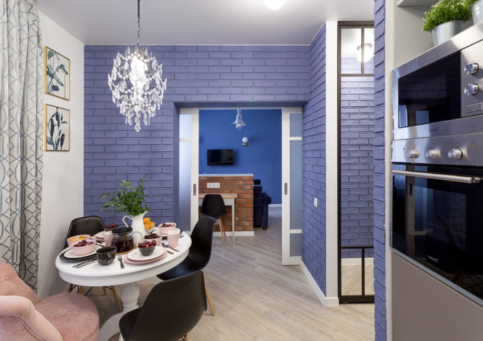combinazione di colori dei mattoni nell'interno della cucina