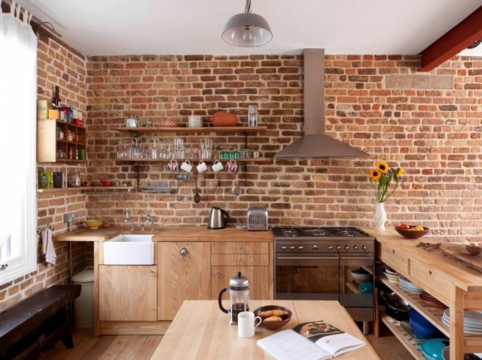muratura nell'interno della cucina