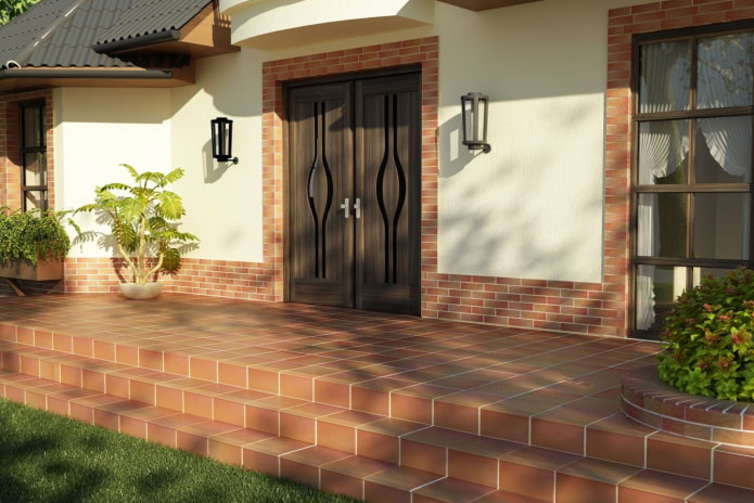 veranda con rivestimento in piastrelle di clinker