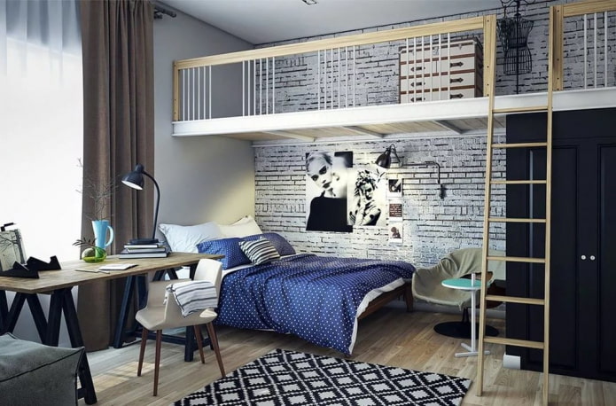 camera da letto per una ragazza adolescente in stile loft