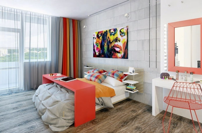 camera da letto per una ragazza adolescente in stile loft
