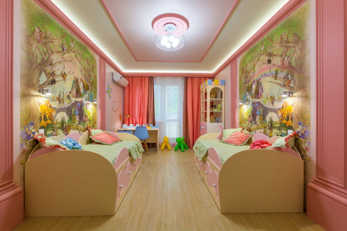 progetto di camera da letto per due bambine in età prescolare