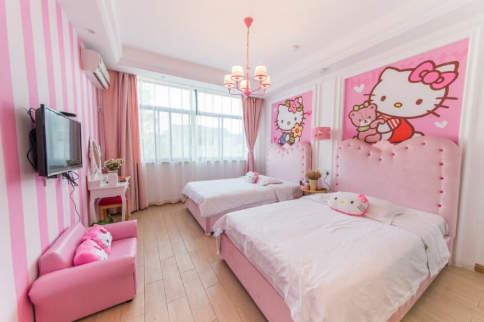 progetto della camera da letto per due bambine in età prescolare
