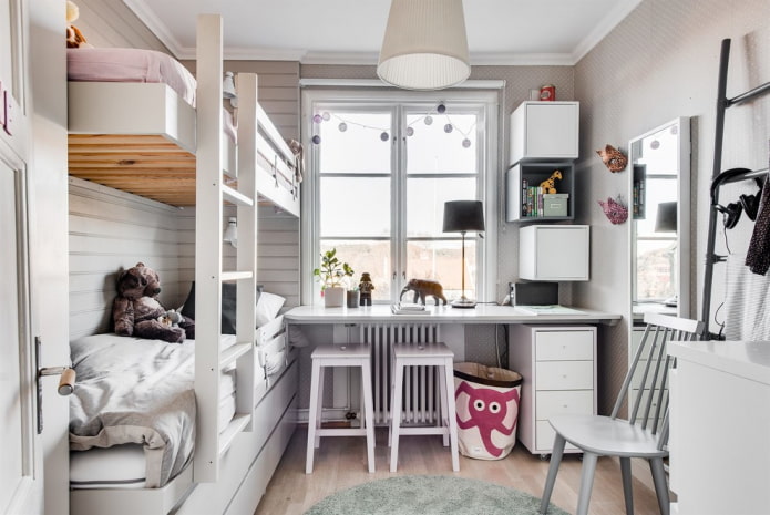 camera da letto per due ragazze in stile scandinavo