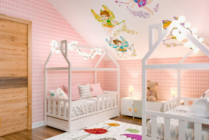 progetto della camera da letto per due bambine in età prescolare