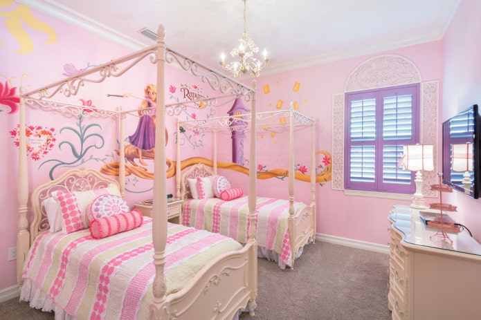 design della camera da letto per due ragazze