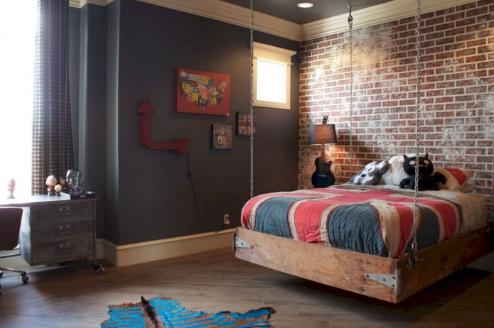 interno della cameretta per adolescenti in stile loft