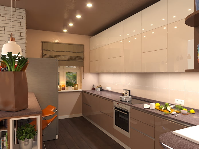 interno della cucina nei toni del beige e del marrone