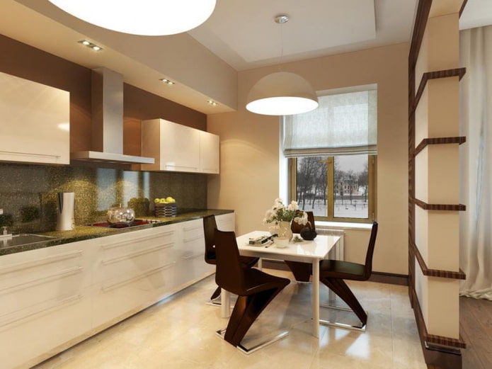 interno della cucina nei toni del beige e del marrone