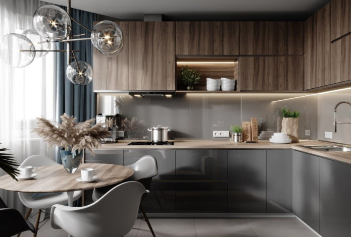interno della cucina nei toni del grigio e del marrone