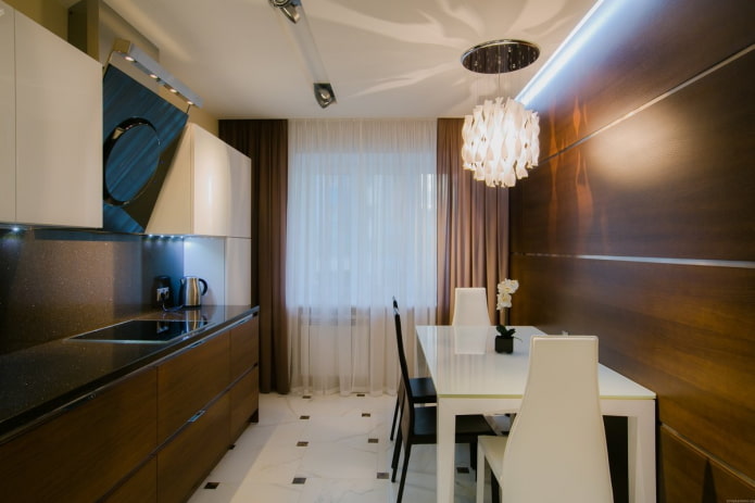 tende per l'interno della cucina nei toni del marrone