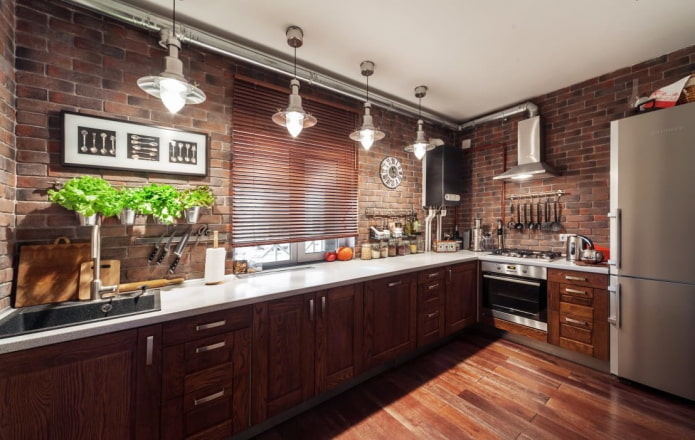 cucina nei toni del marrone in stile loft
