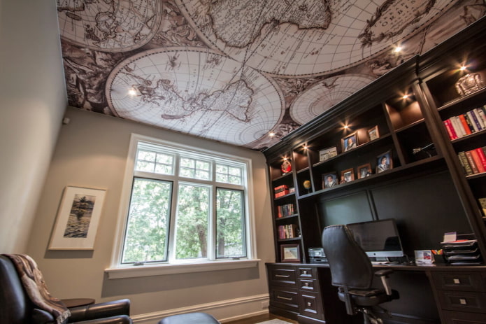 soffitto teso marrone con stampa fotografica