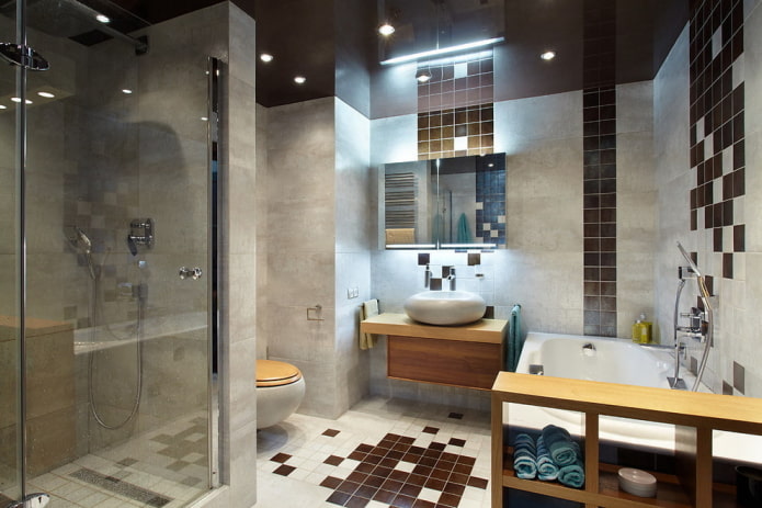 soffitto teso marrone in bagno