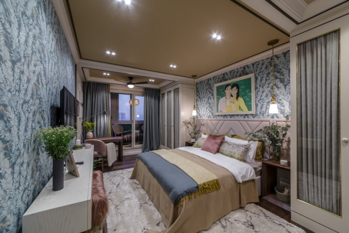 soffitto marrone in camera da letto