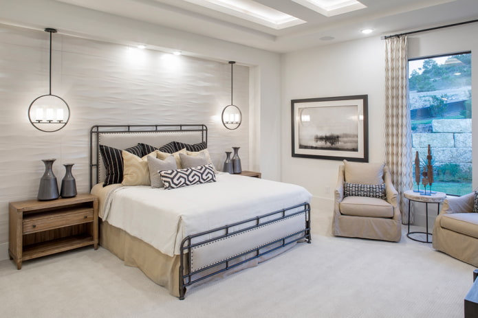 letto con testiera in pelle all'interno