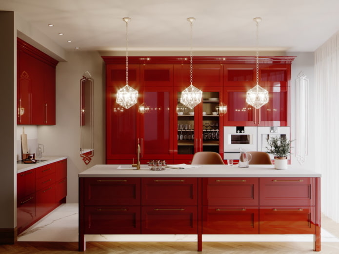 interno della cucina nei toni del rosso