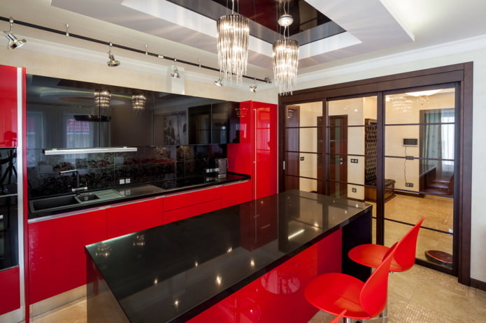 set da cucina nero e rosso