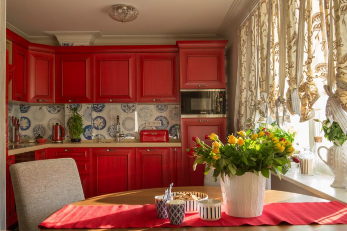 set da cucina opaco con grembiule in vetro con stampa