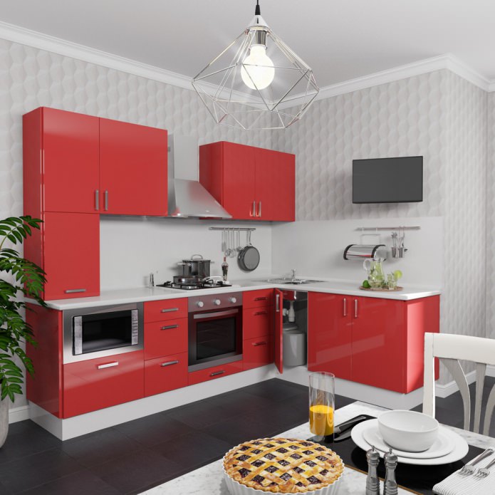 piccola cucina nei toni del rosso