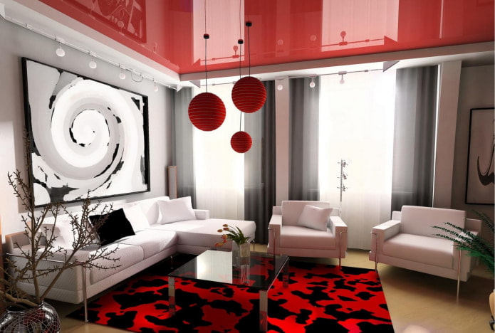 soggiorno elegante con soffitto a due livelli