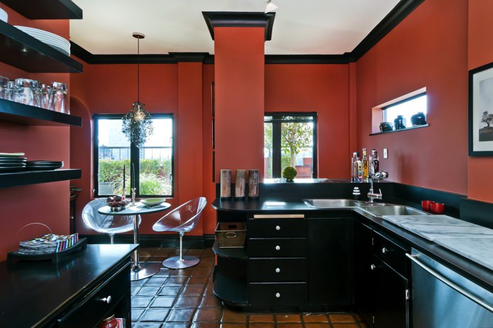 Cucina rossa e nera