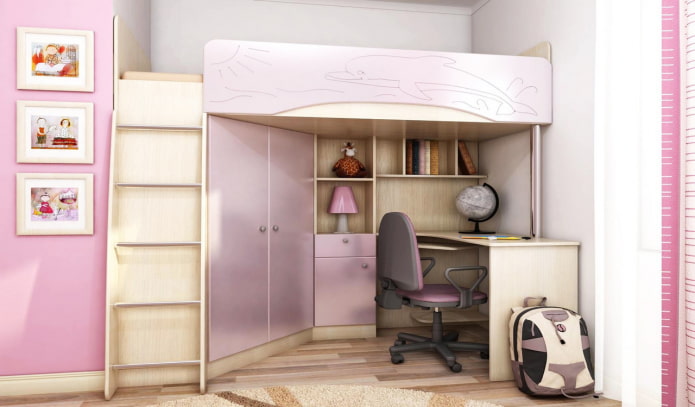 letto beige e lilla in una cameretta per bambini