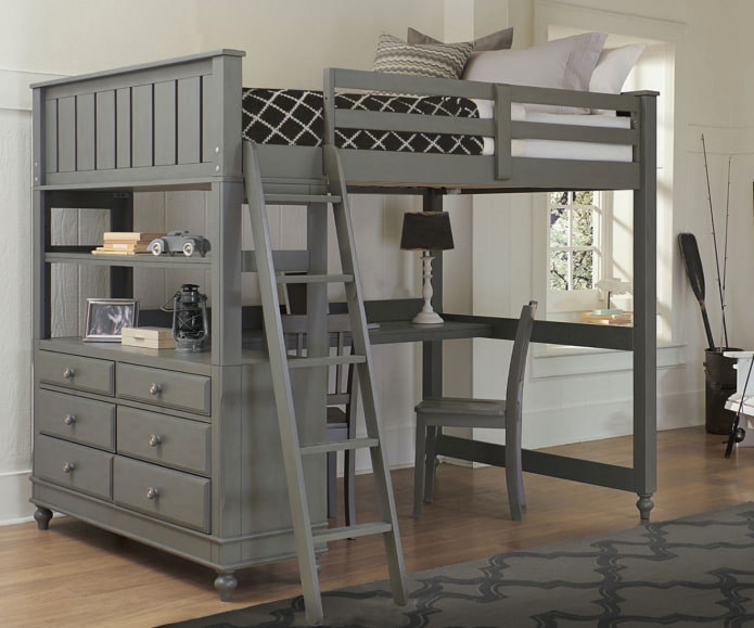 letto grigio nella cameretta dei bambini