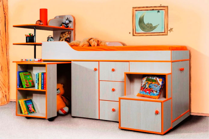 set di mobili per bambini grigi con bordi arancioni