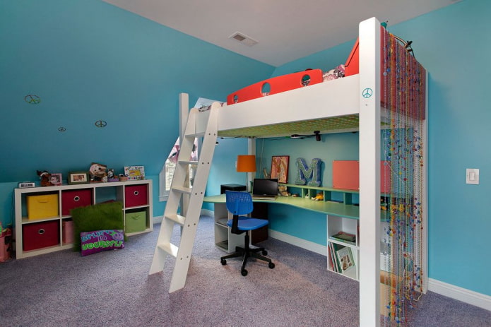 camera per bambini moderna con letto a soppalco