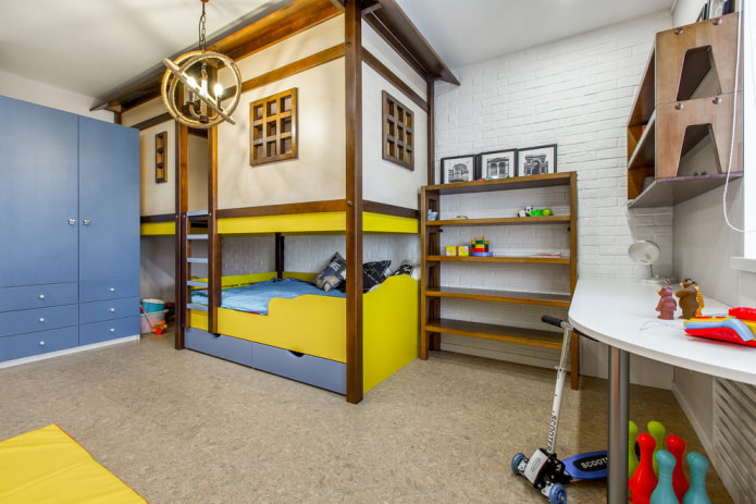 letto a forma di casa nella cameretta per bambini
