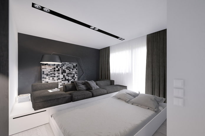 letto su un podio nell'interno del soggiorno