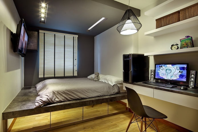design del letto a podio negli interni